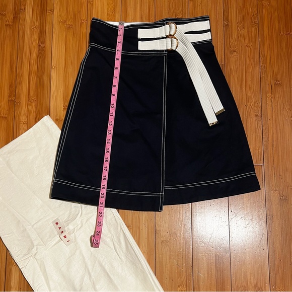 MARNI Canvas Trimmed Twill Wrap Skirt Navy Blue White Cream Size EU 36 / US 2-4 - Picture 14 of 16